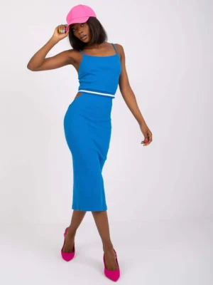 Ciemnoniebieska prążkowana sukienka midi Giorgia