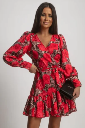 SUKIENKA "ANNA" PANTERKA Z CZERWONYMI RÓŻAMI