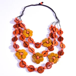 Pomarańczowy naszyjnik drewniany/ BOHO