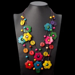 Kolorowy naszyjnik  drewniany/ BOHO