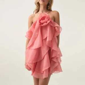 3D kwiatowe falbany Mini sukienka / ORANGE