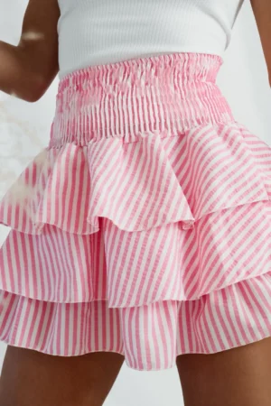 SPÓDNICZKA FALBANY - BIAŁO-RÓŻOWA