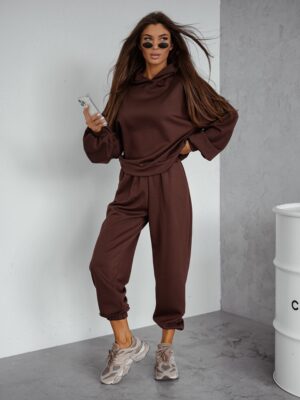 KOMPLET DRESOWY SPODNIE BLUZA Z KAPTUREM MASEŁKO POLSKI DRES BRĄZOWY S/M