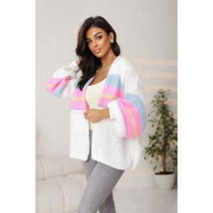 Kardigan J&K EMMA sweter narzutka kolorowy - ecru