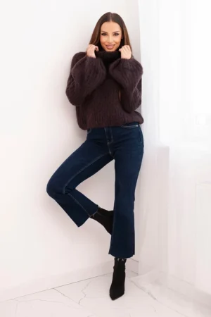 Sweter moherowy Dzwonek z szerokimi mankietami i golfem BRĄZOWY