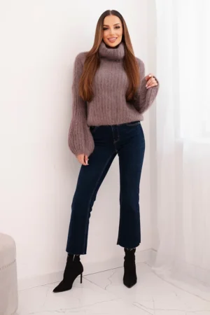 Sweter moherowy Dzwonek z szerokimi mankietami i golfem FANGO